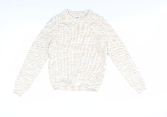 Hollister Women's Beige Crew Neck Chunky-Knit Jumper S