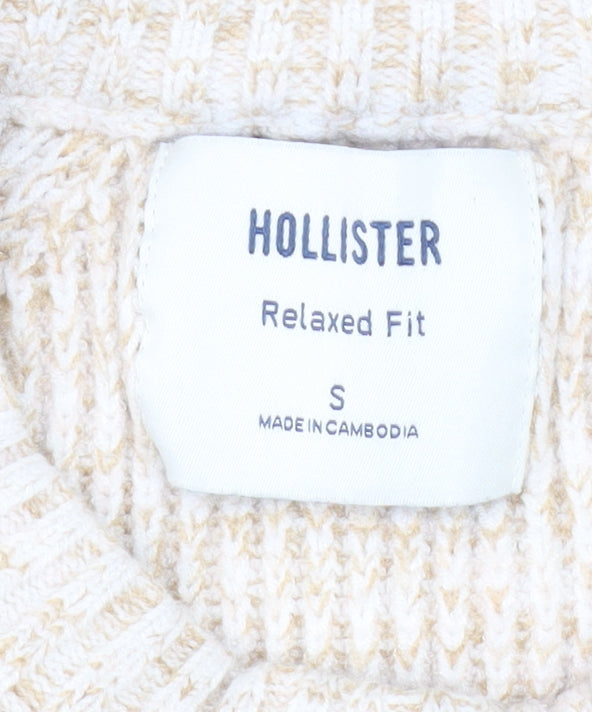 Hollister Women's Beige Crew Neck Chunky-Knit Jumper S