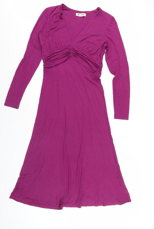 Boden Women's Purple V-Neck Ruched Dress Size 10