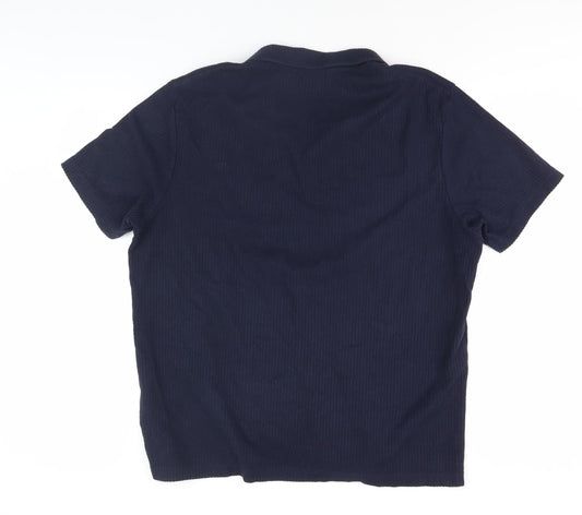 Marks and Spencer Men's Blue Cotton Polo Shirt L