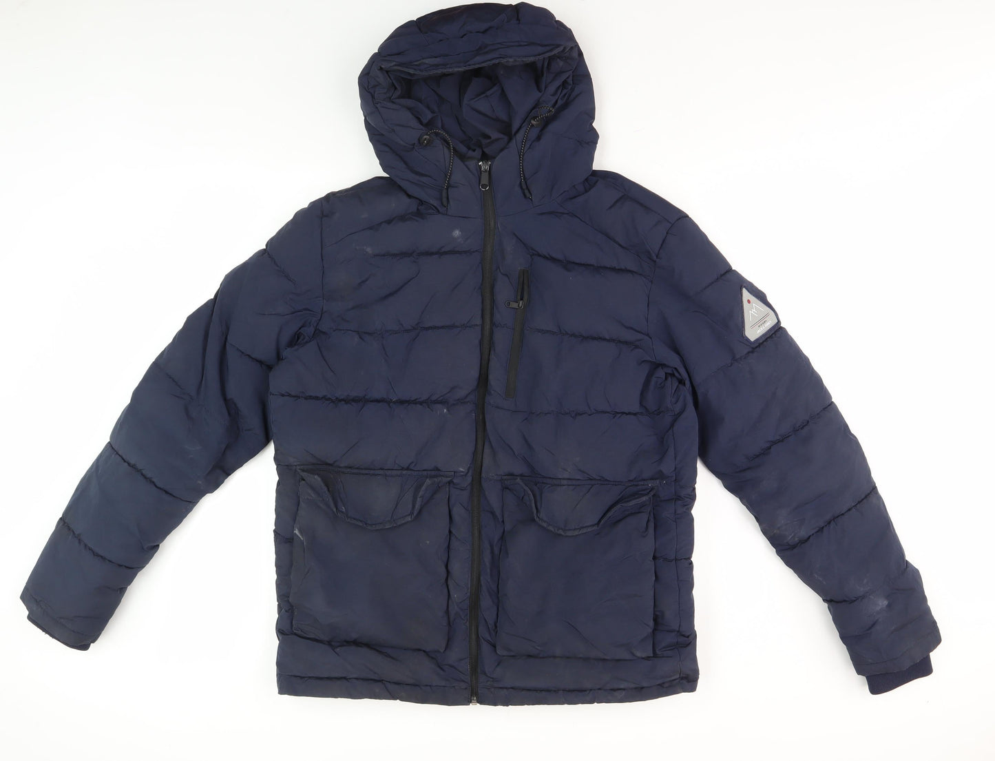 Jack & Jones Men's Blue Puffer Jacket L - Hooded, Casual