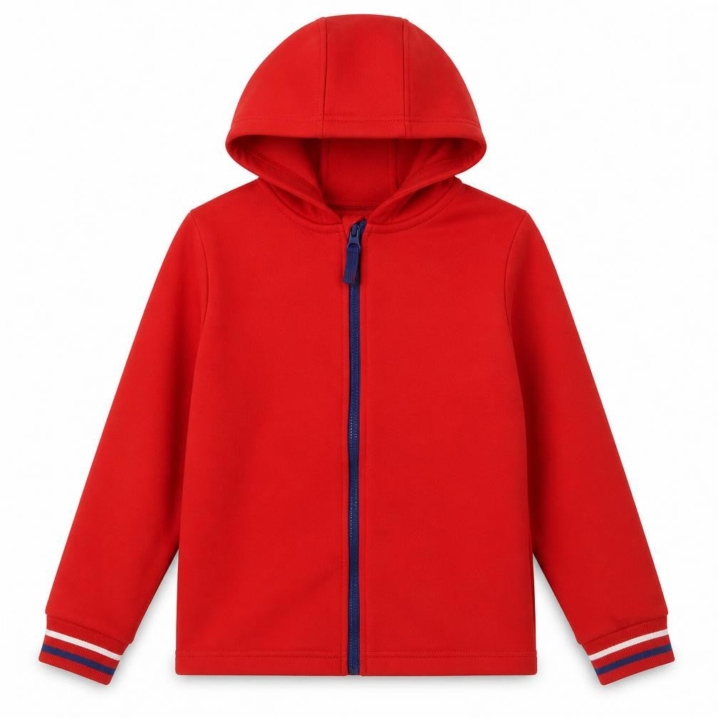 Front view of Mountain Warehouse girls’ red full zip hoodie -, size 8, years