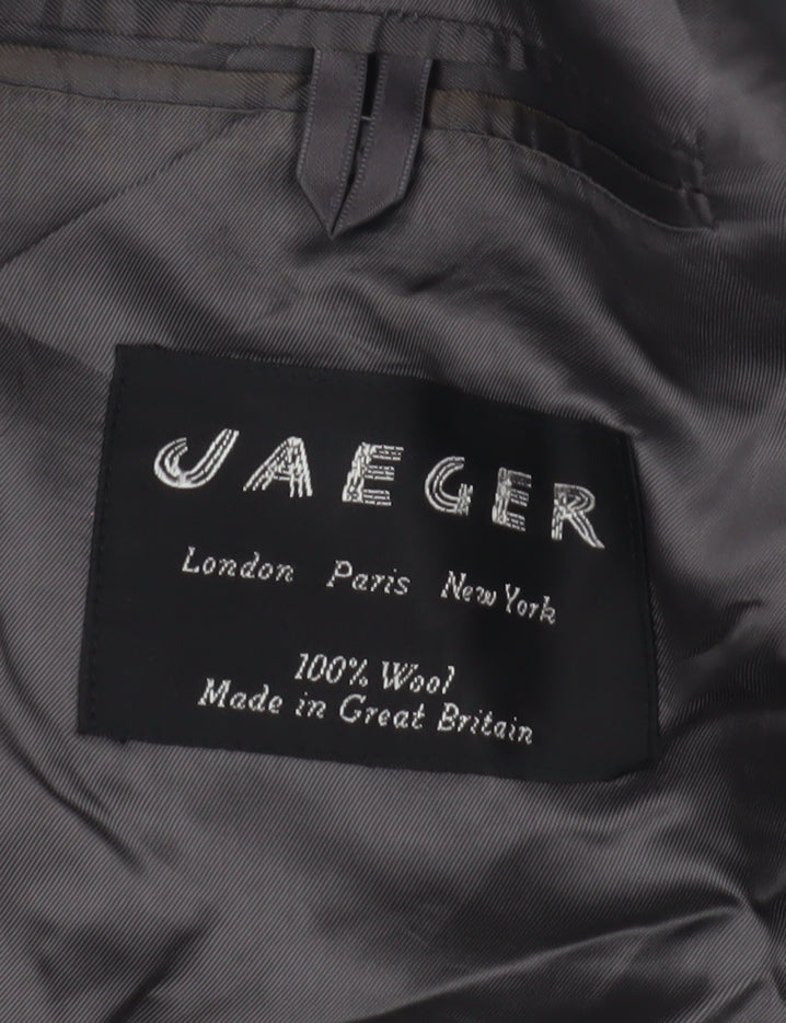 Jaeger Men's Grey Checked Wool Blazer, 52S, Elegant Formal Style