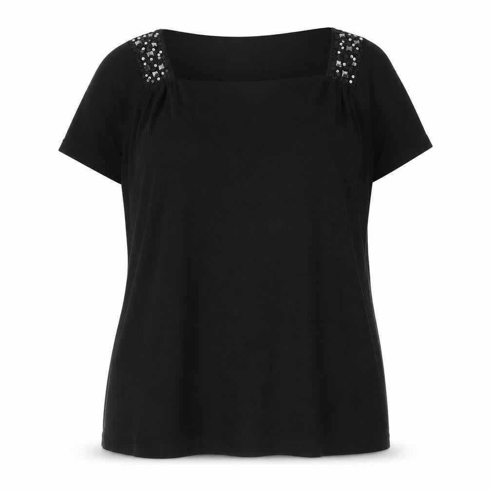 Womens UK Size 22-24 EWM Black Cotton Blend T-Shirt