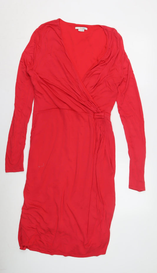 Boden Women's Red Wrap Dress, Size 10, Viscose Jersey