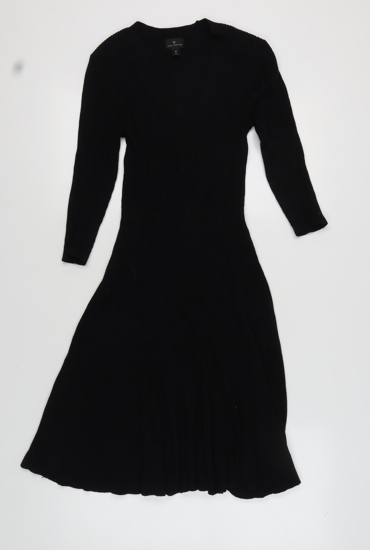 Worthington Women's Black V-Neck Long Sleeve Dress M
