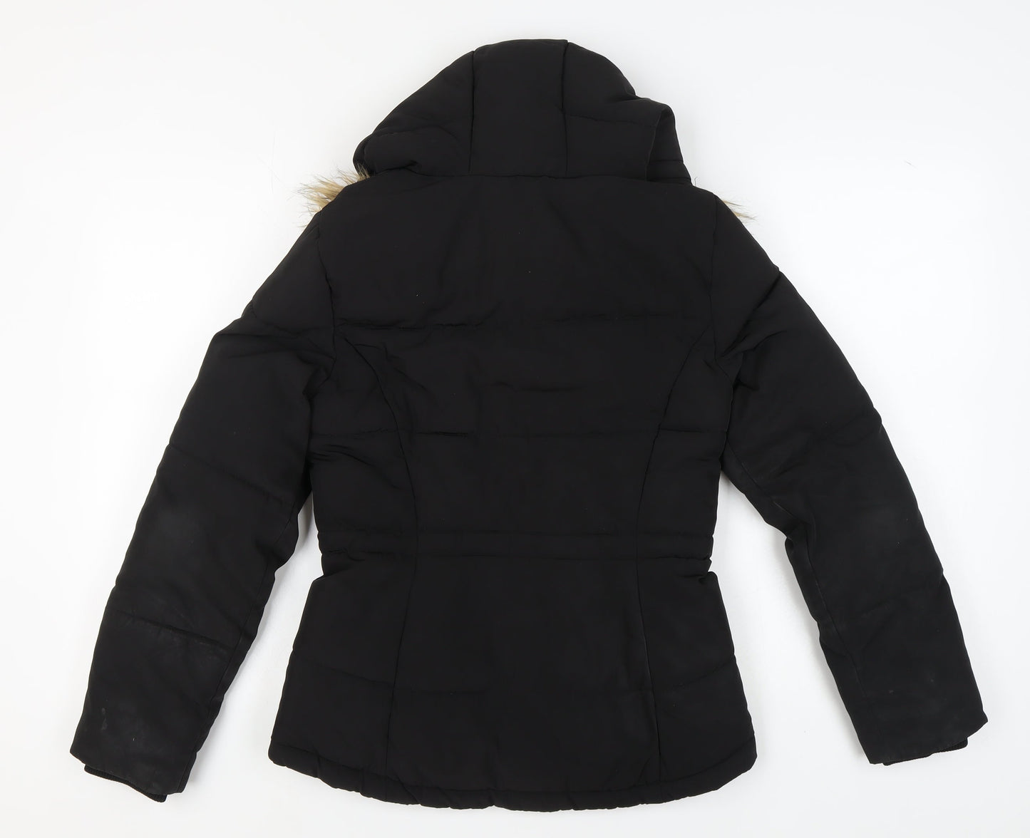 H&M Women's Black Puffer Jacket XS Fur Trim