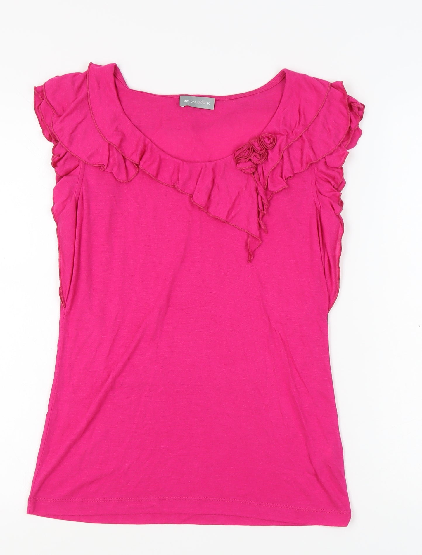 Per Una Women's Pink Ruffle Blouse Size 10 Sleeveless