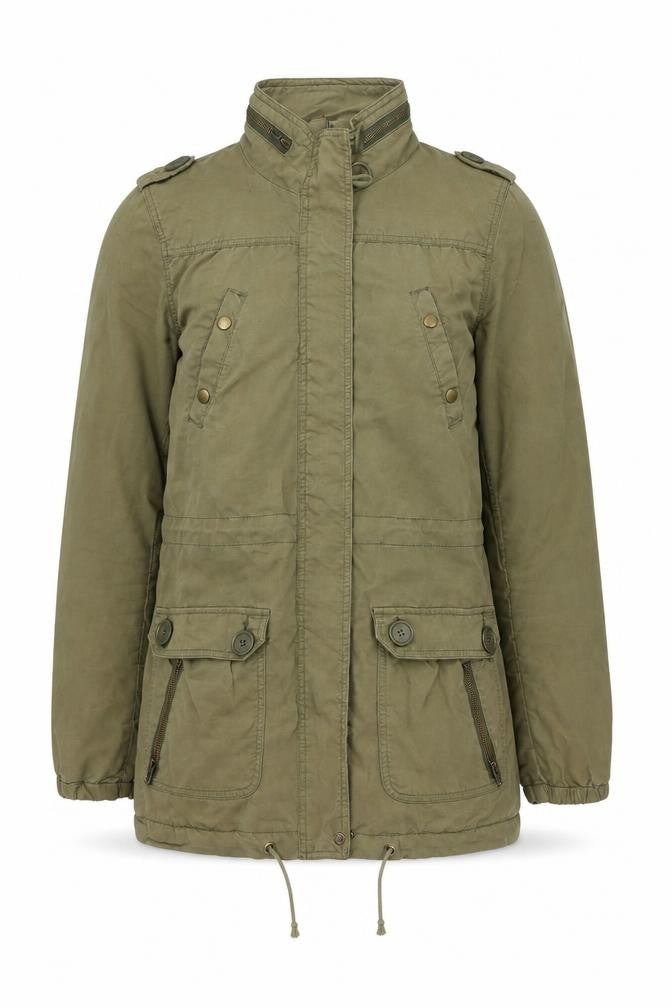 H&M Men's Green Military Jacket, Size 38, Hooded