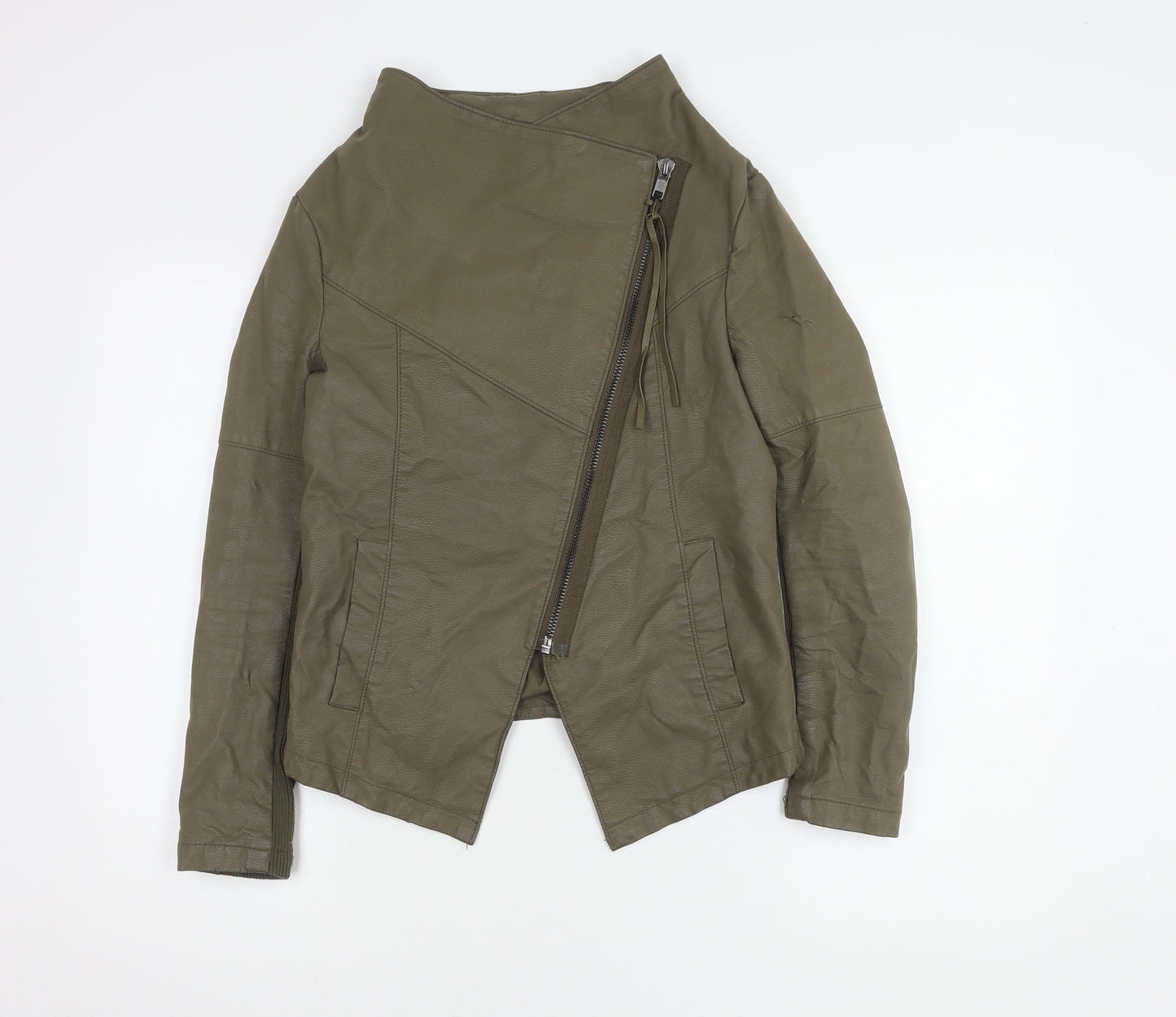 H&M Women's Green Biker Jacket in Size 10