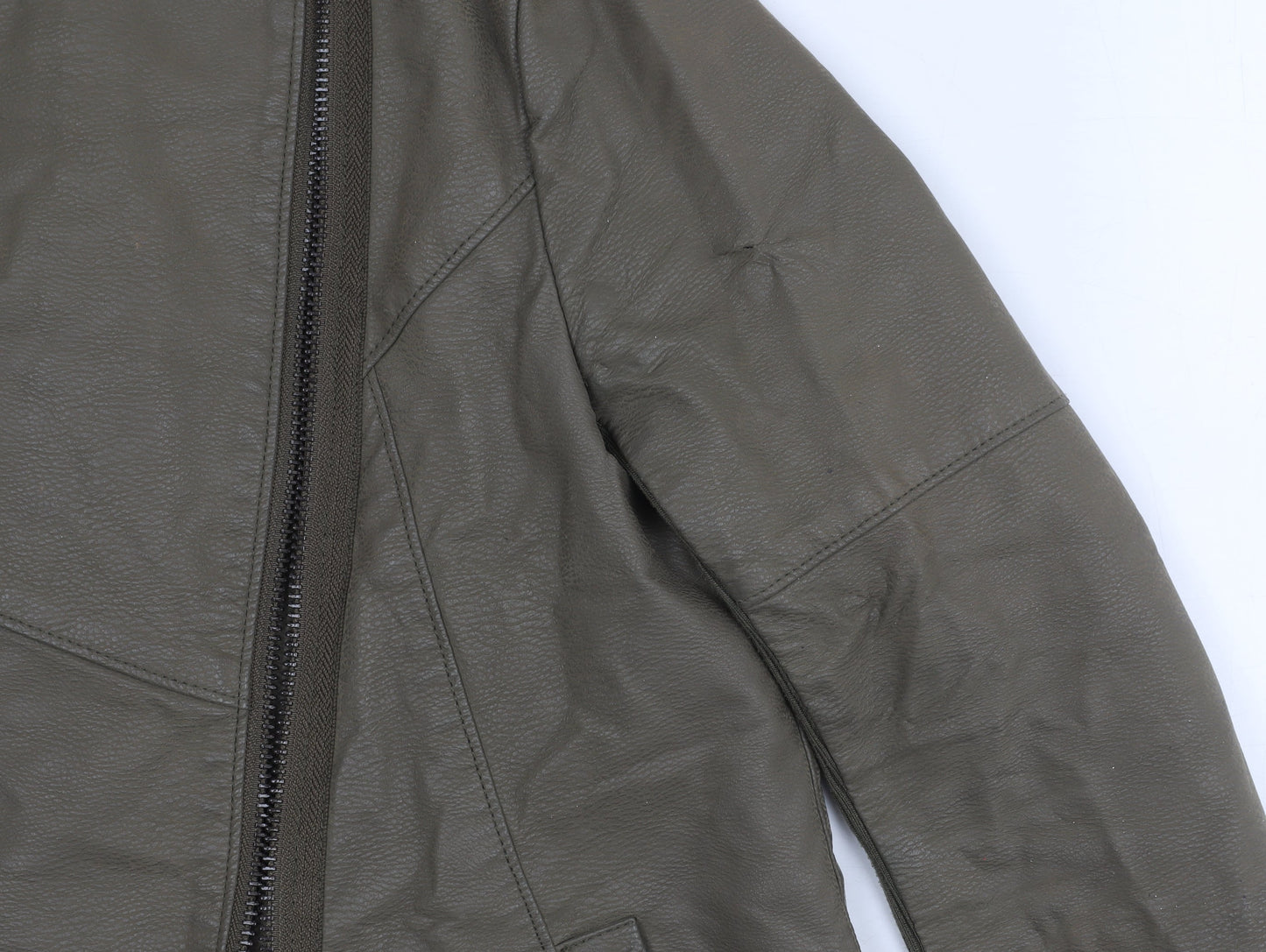 H&M Women's Green Biker Jacket in Size 10