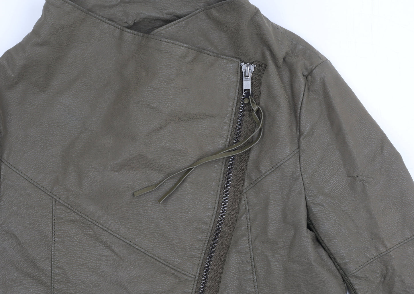 H&M Women's Green Biker Jacket in Size 10