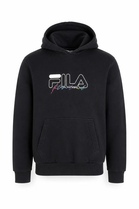 Front view of Fila Men's Black Logo Pullover Hoodie, size S