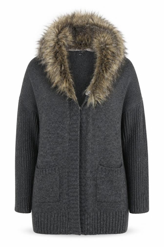 Womens UK 14 Regular Firetrap Grey Cardigan Tight-Knit