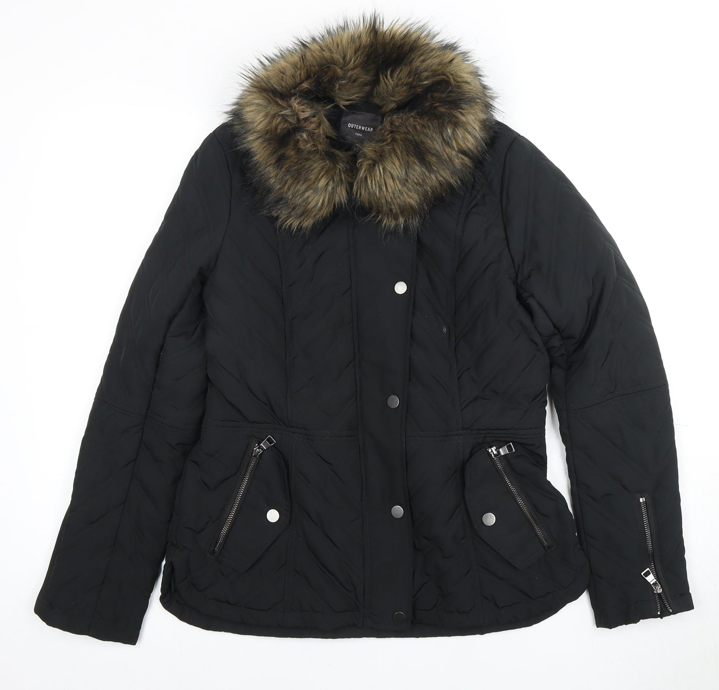 Next Women’s Black Puffer Jacket Size 12 Fur Trim