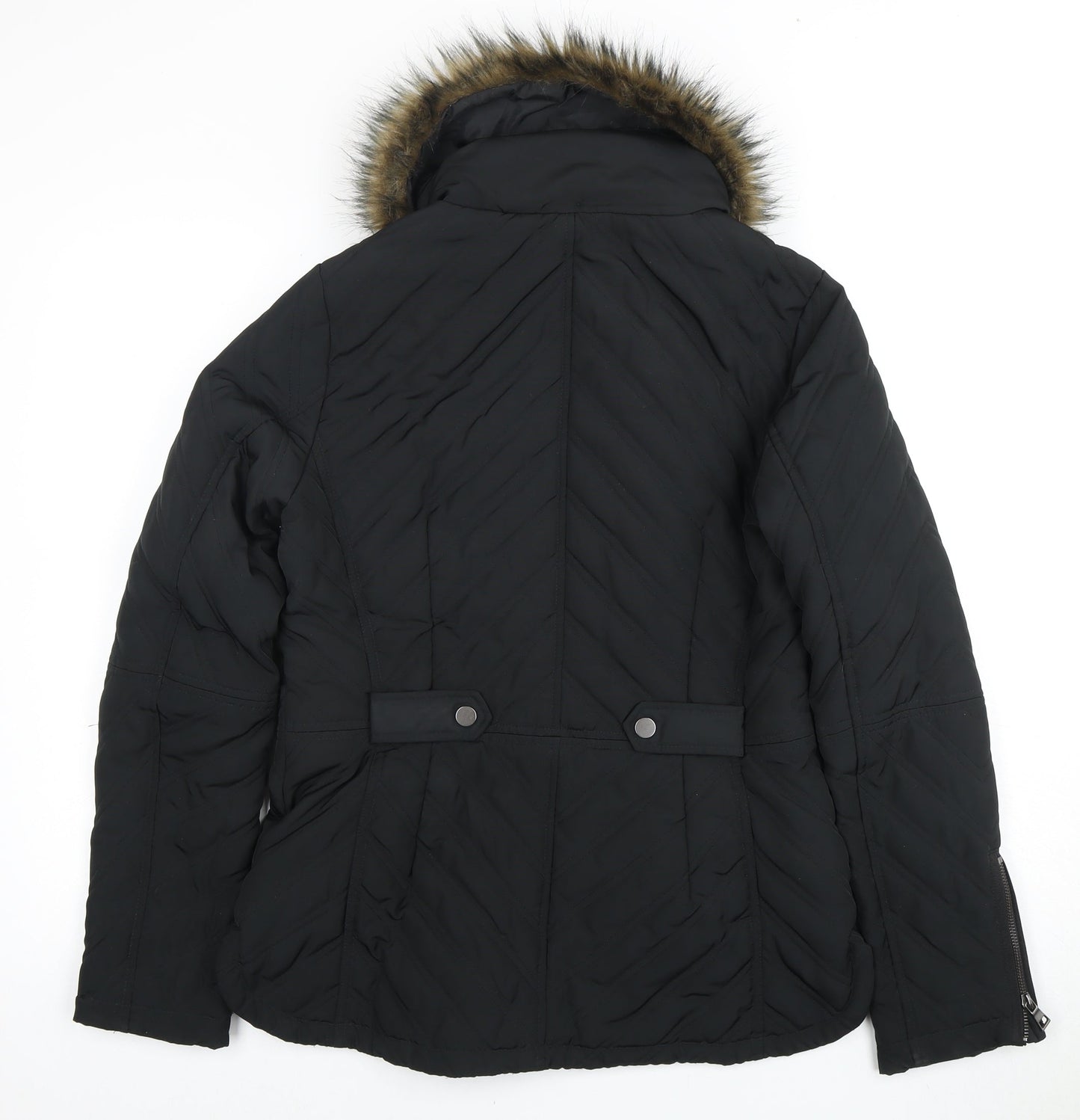 Next Women’s Black Puffer Jacket Size 12 Fur Trim