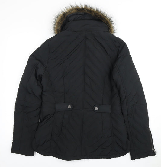 Next Women’s Black Puffer Jacket Size 12 Fur Trim