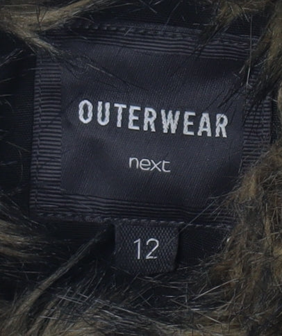 Next Women’s Black Puffer Jacket Size 12 Fur Trim