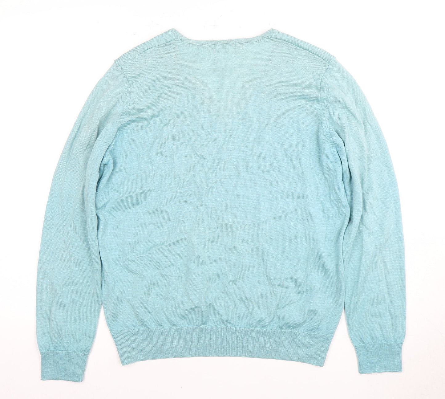 Marks and Spencer Women's Blue Wool V-Neck Jumper, Size 14