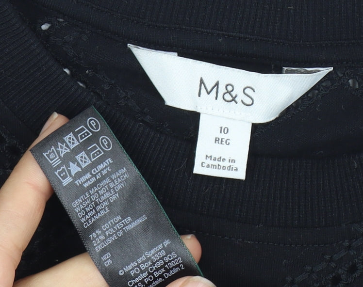 Marks and Spencer Women's Black Size 10 Geometric T-Shirt