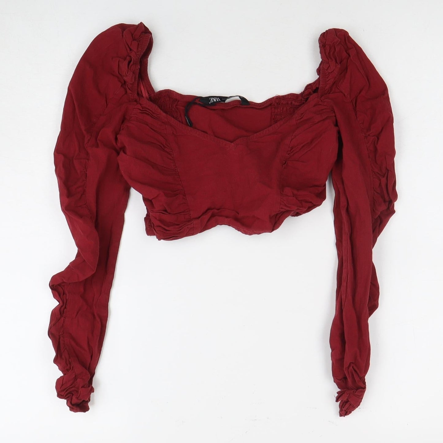 ZARA Women's Red Cropped Balloon Sleeve Blouse, Size 10