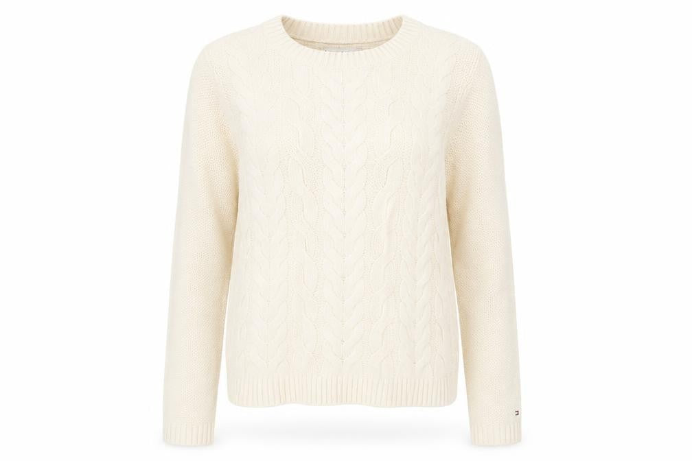 Womens UK S  Tommy Hilfiger Ivory Pullover Cable-Knit