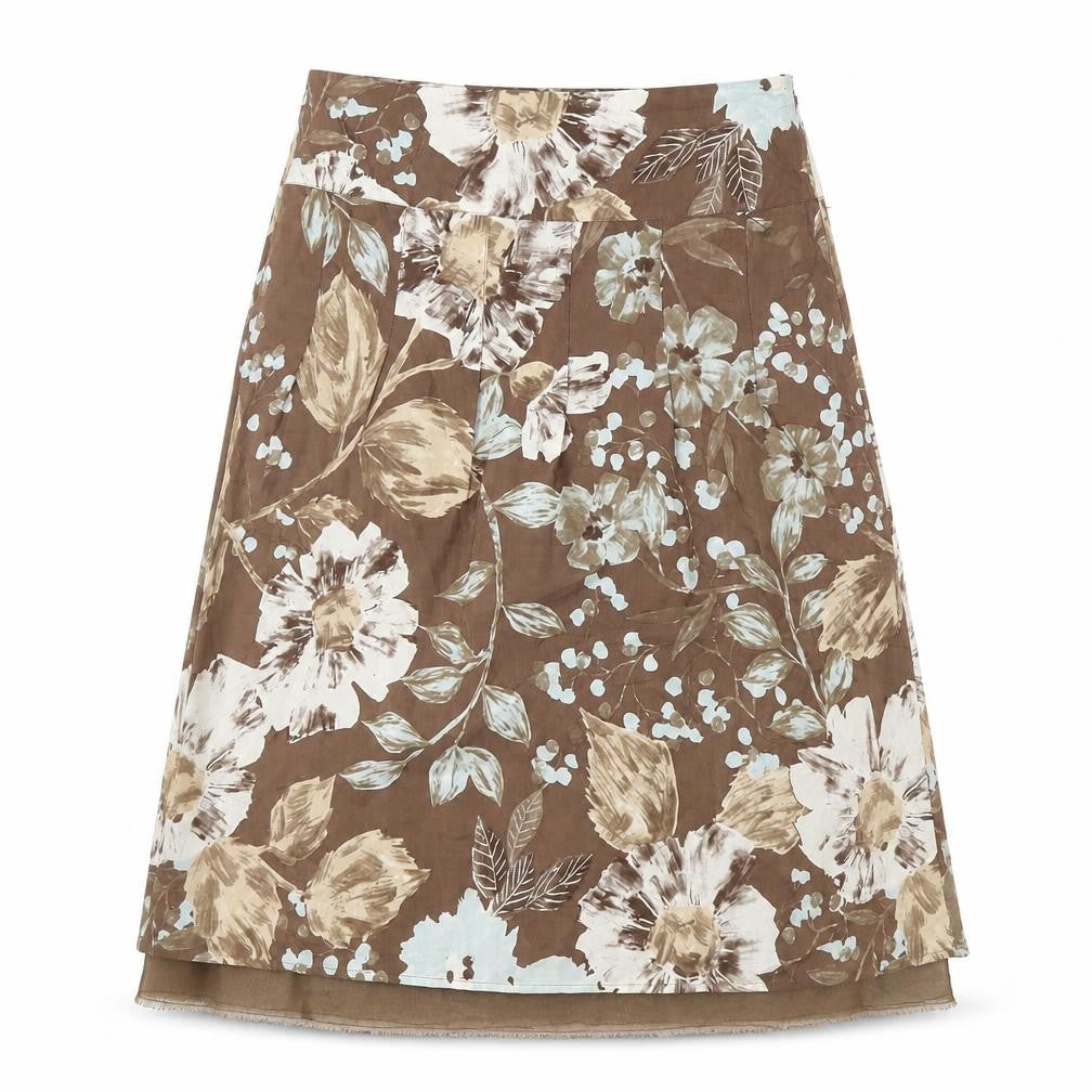 Principles Floral Silk Cotton A-Line Skirt, Size 10
