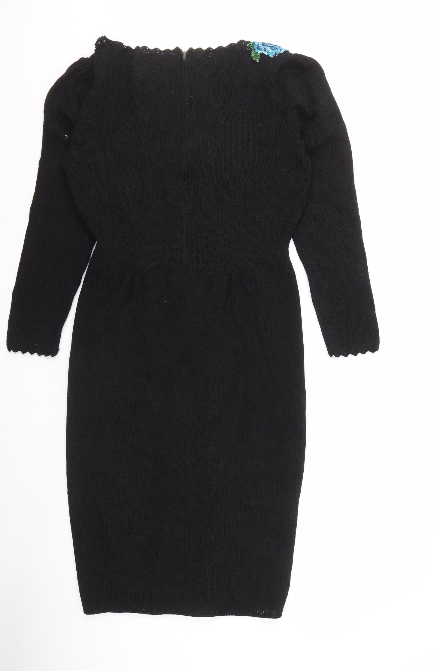 Don Sayres Black Embroidered Dress Long Sleeve