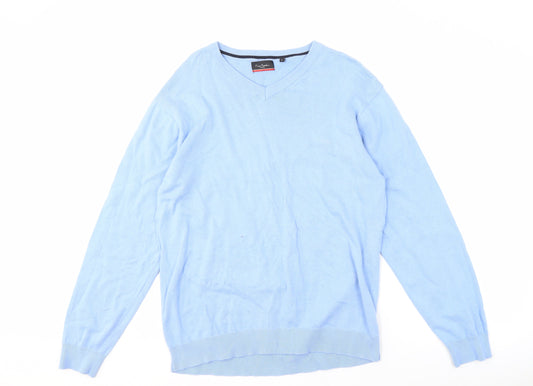 Pierre Cardin Men's Blue V-Neck Cotton Pullover Jumper