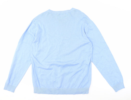 Pierre Cardin Men's Blue V-Neck Cotton Pullover Jumper