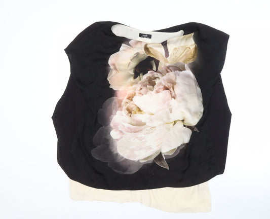 Wallis Women's Black Floral Tunic, Size 16, Boat Neck