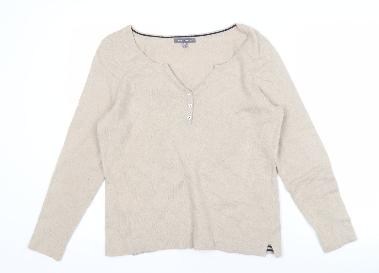 Laura Ashley Beige Women's Henley Jumper Size 14