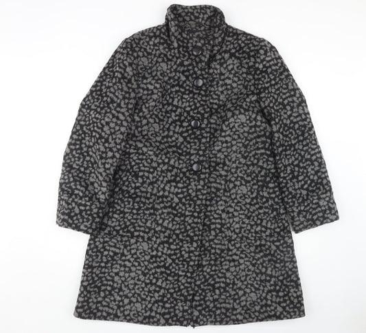 Roman Women's Black Animal Print Overcoat Size S
