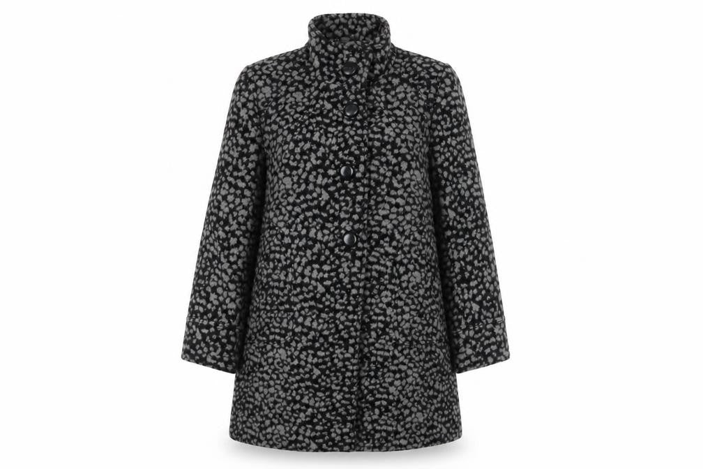 Roman Women's Black Animal Print Overcoat Size S