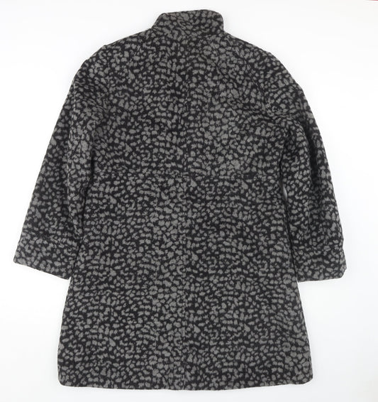 Roman Women's Black Animal Print Overcoat Size S