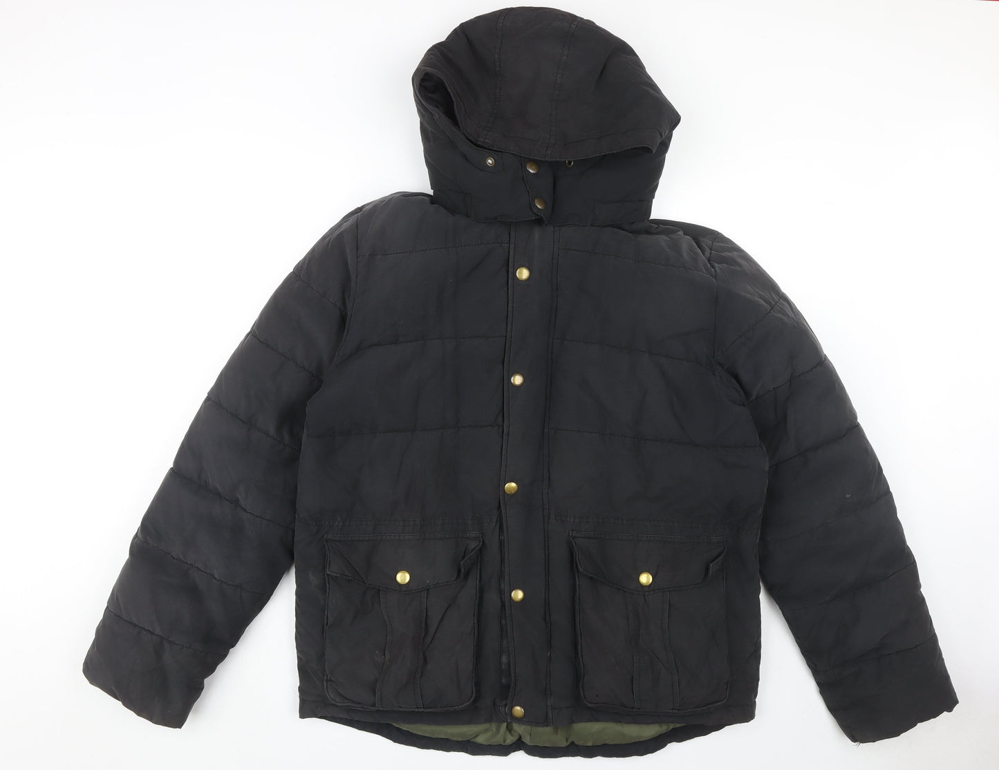GAP Men's Black Puffer Jacket L Hooded Casual