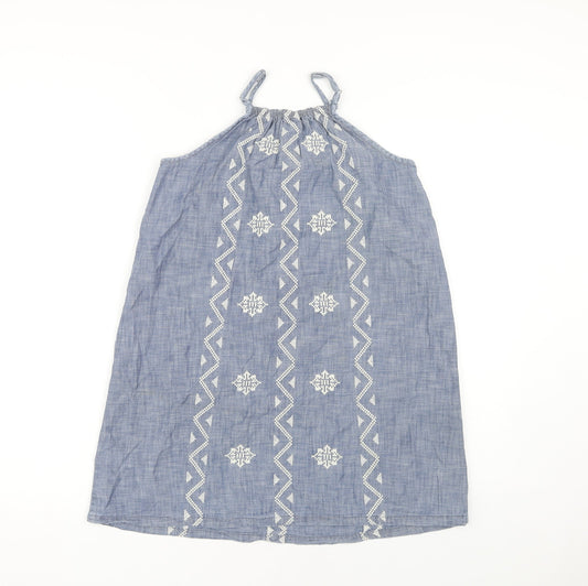 GapKids Blue Geometric Embroidered A-Line Dress - Girls 10-11
