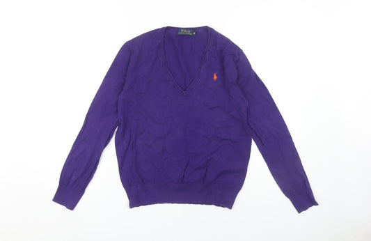 Ralph Lauren Women's Purple V-Neck Pullover Jumper M
