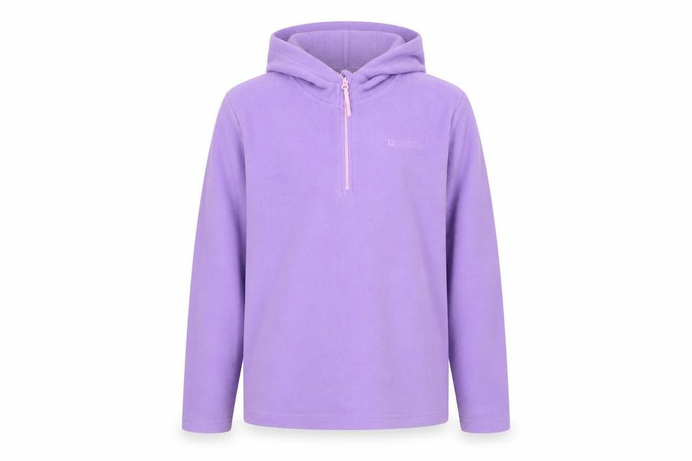 Front view of Mountain Warehouse girls’ purple hoodie, size 12, yrs, fleece, zip