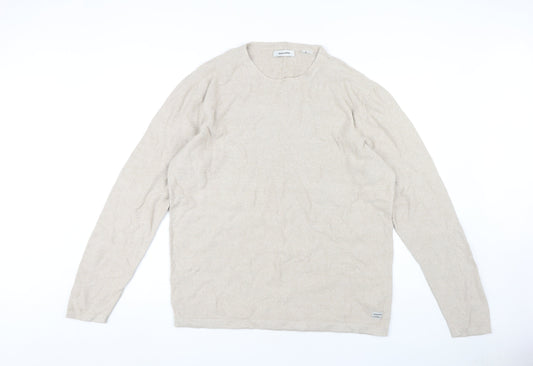 Jack & Jones Men’s Beige Cotton Long Sleeve T-Shirt 2XL