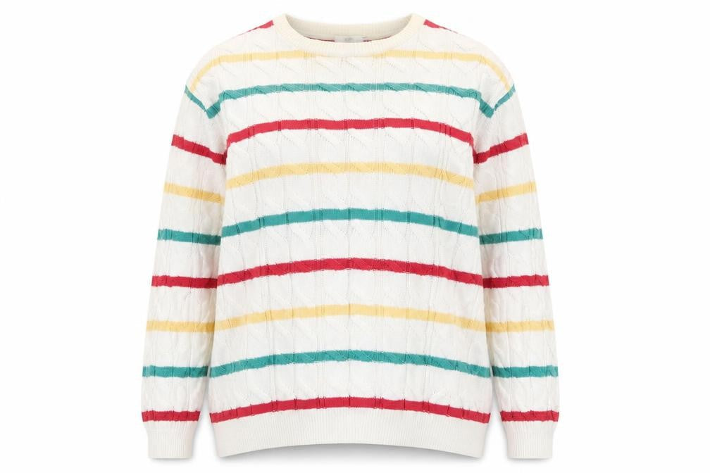 Cotton Womens Traders Multicoloured 3XL Cable Knit Pullover Jumper