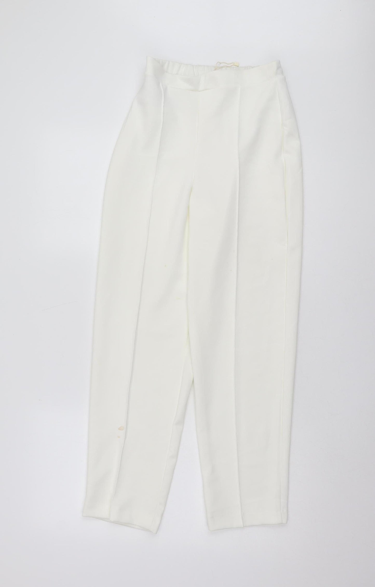 MNG Women's Ivory Trousers UK 8 Regular Elastic Waist