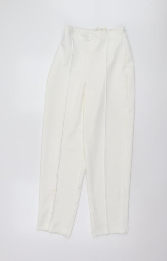 MNG Women's Ivory Trousers UK 8 Regular Elastic Waist