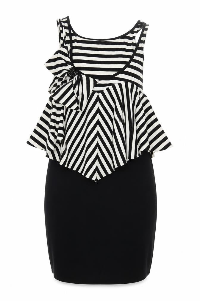 Lipsy Women’s Black & White Striped Bow A-Line Dress Size 12