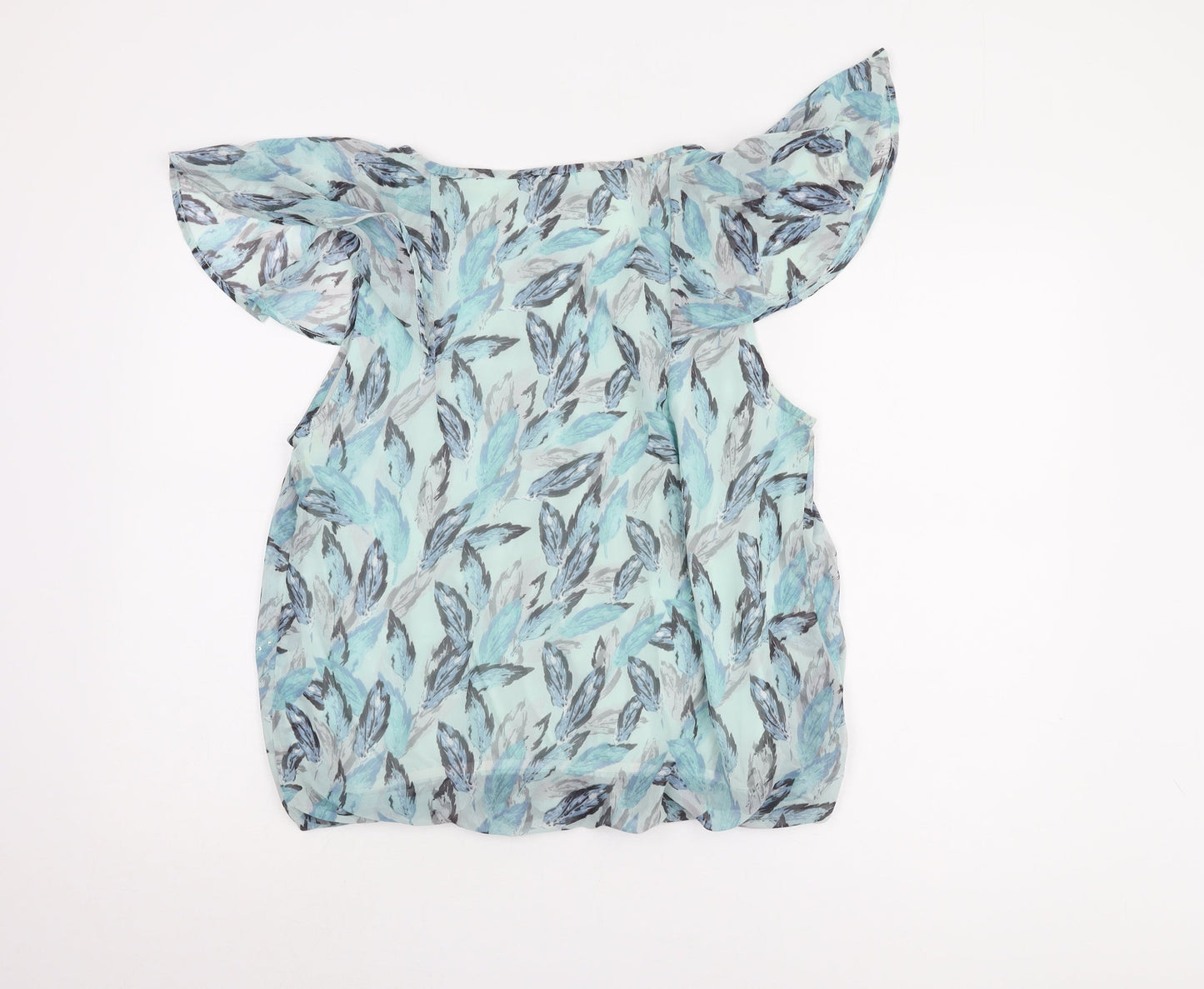 RJR John Rocha Women's Blue Floral Blouse, Size 14, Flutter Sleeve