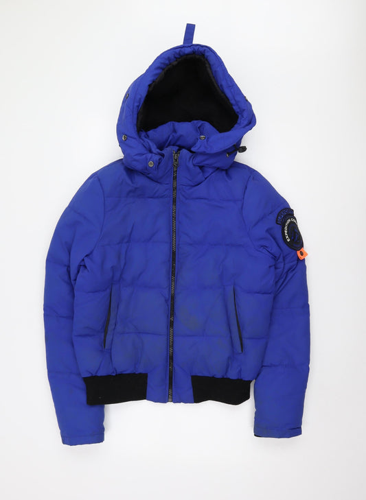 Superdry Women's Blue Puffer Jacket UK 12 Hooded