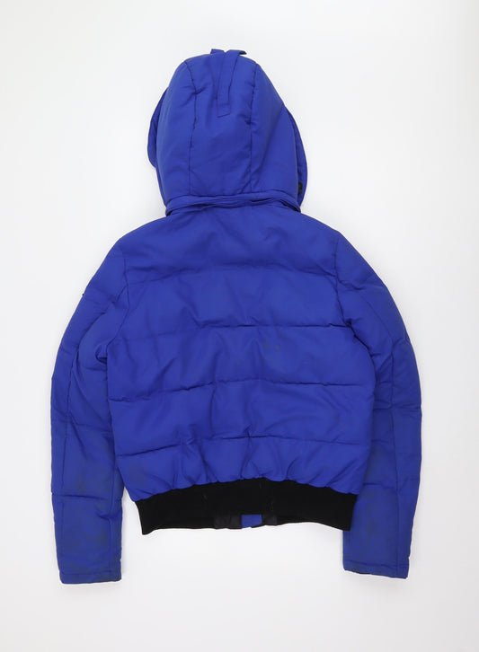Superdry Women's Blue Puffer Jacket UK 12 Hooded