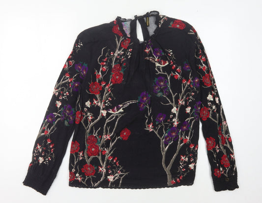 Superdry Women's Black Floral Embroidered Top Size 10
