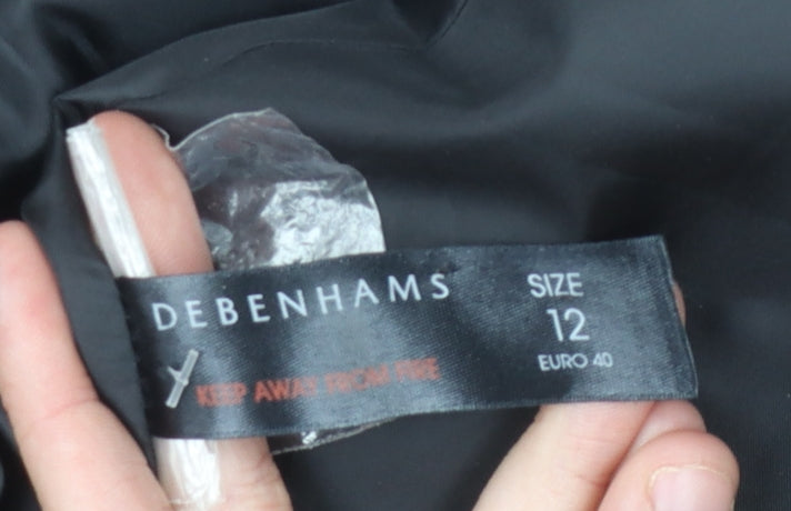 Debenhams Women's Black Overcoat with Fur Trim, Size 12