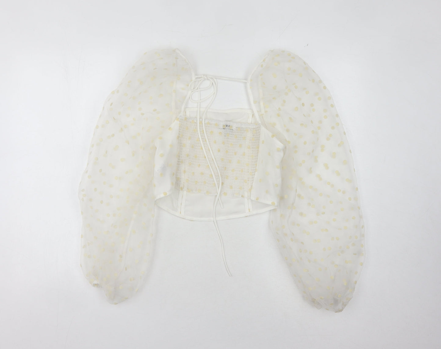 Topshop Women's White Polka Dot Cropped Blouse - Size 8